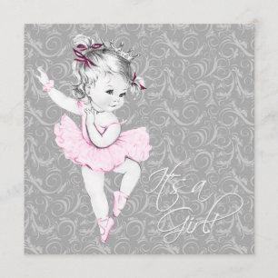 Invitation Baby Shower Rose Pâle et Gris Vintage