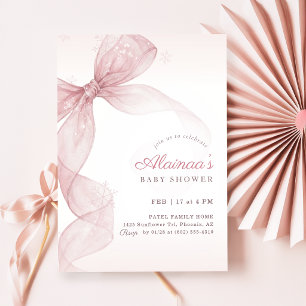 Invitation Baby Shower Rose Pâle Ruban Moderne