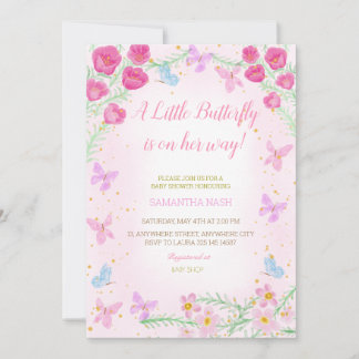 Invitation Baby shower rose papillon
