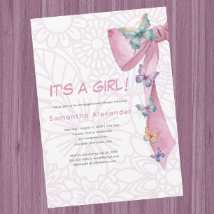 Invitation baby shower rose papillon