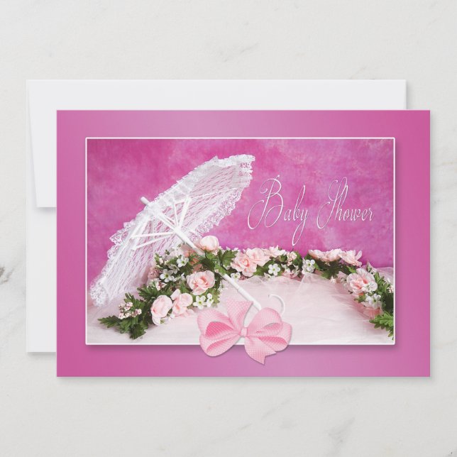 INVITATION baby shower - ROSE/PARASOL/ROSE (Devant)