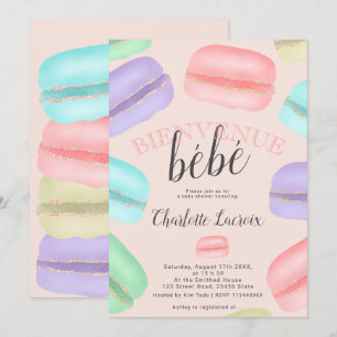 Invitation Baby shower rose parties scintillant de macarons f