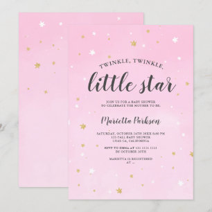 Invitation Baby shower rose parties scintillant or étoile Twi