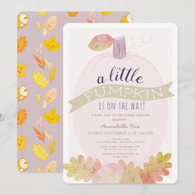 Invitation Baby shower rose petit Citrouille (Devant / Derrière)