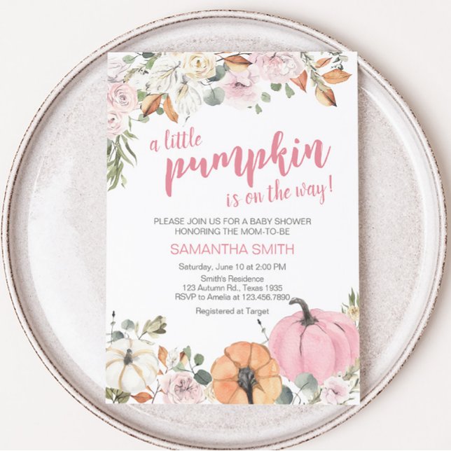 Invitation Baby shower rose petit Citrouille (Pink Little Pumpkin Baby Shower Invitation )