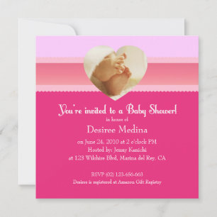 Invitation Baby shower rose petits pieds pour bébé fille