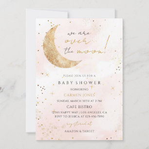 Invitation Baby Shower Rose Pink Star Lune