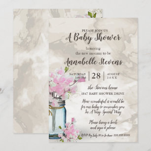 Invitation Baby shower ROSE POIS DOUX VINTAGE MASON JAR
