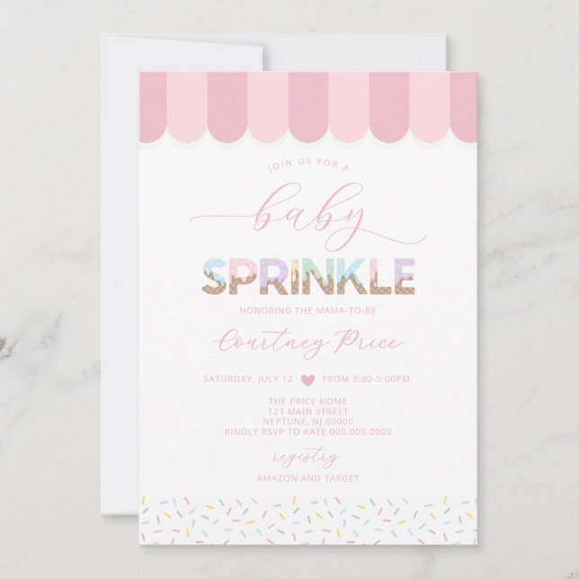Invitation Baby shower rose pour bébés (Devant)