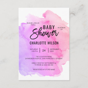 Invitation Baby shower rose pourpre de fille de pêche