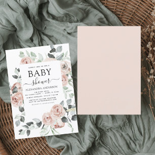 Invitation Baby shower rose poussiéreux vert floral Invitatio