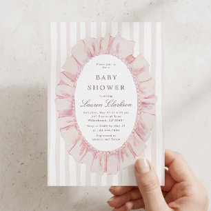 Invitation Baby Shower Rose Prépa Rayé Aquarelle Froncé