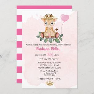 Invitation Baby shower rose Princesse Giraffe