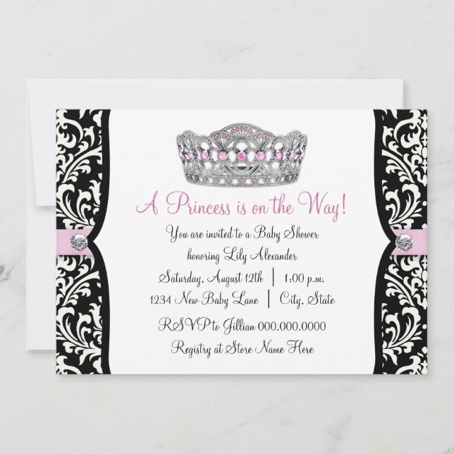 Invitation Baby shower rose princesse rose noir Damas (Devant)