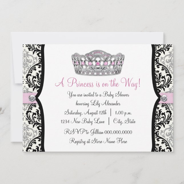 Invitation Baby shower rose princesse rose noir Damas (Devant)