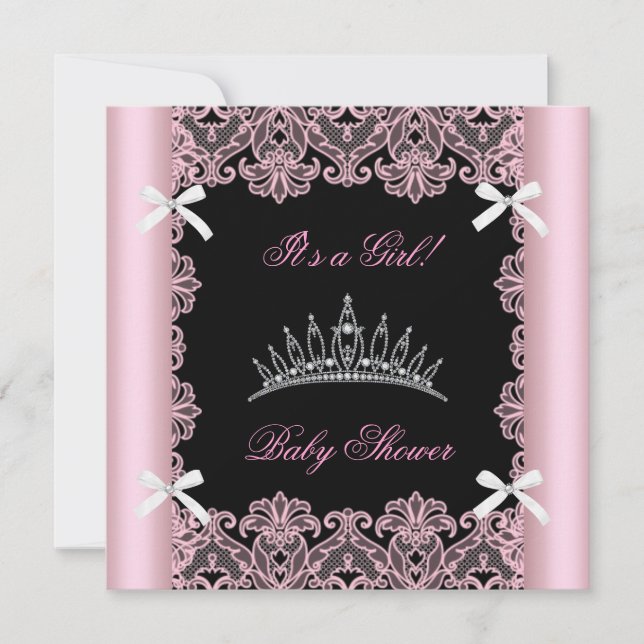 Invitation Baby shower rose Princesse Tiara Black Lace (Devant)