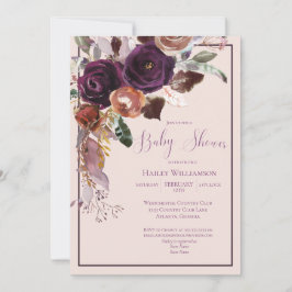 Invitation Baby shower rose, prune et or