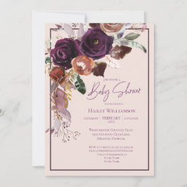 Invitation Baby shower rose, prune, rose et or