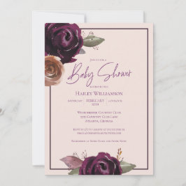 Invitation Baby shower rose, prune, violet et or