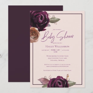 Invitation Baby shower rose, prune, violet et or