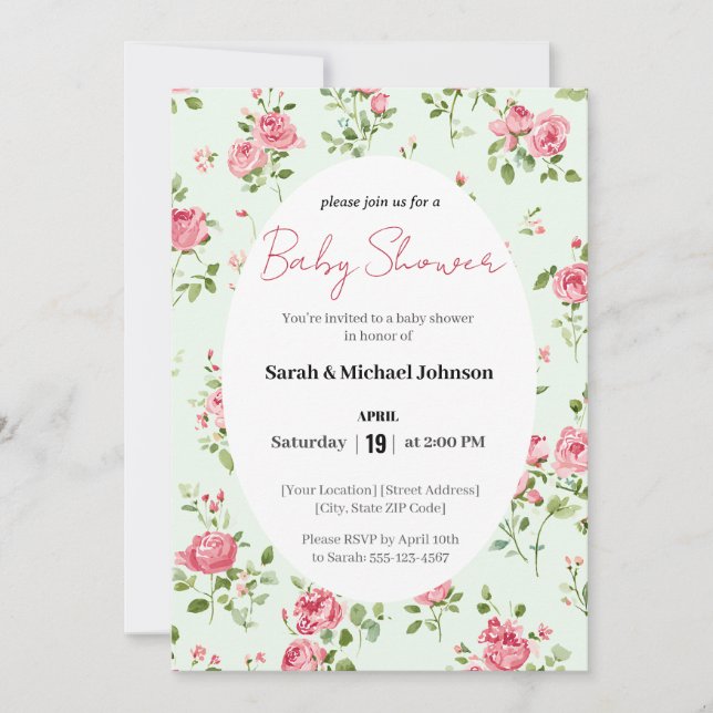 Invitation Baby shower Rose Rose (Devant)