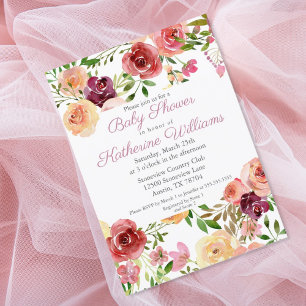 Invitation Baby shower rose rose Elégant Jardin Floral Peony