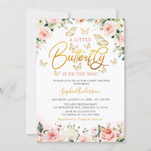 Invitation Baby shower rose Rose or Floral Papillon rose