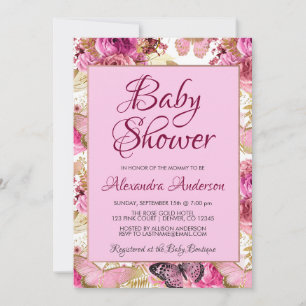 Invitation Baby shower Rose rose pâle Monogramme 