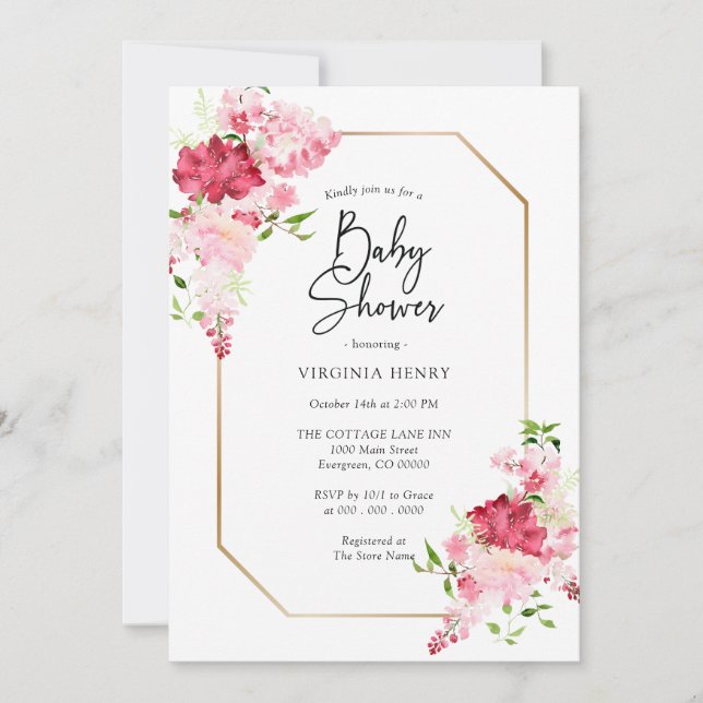 Invitation Baby shower rose rouge (Devant)