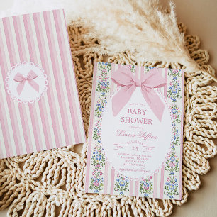 Invitation Baby Shower Rose Ruban Fantaisiste