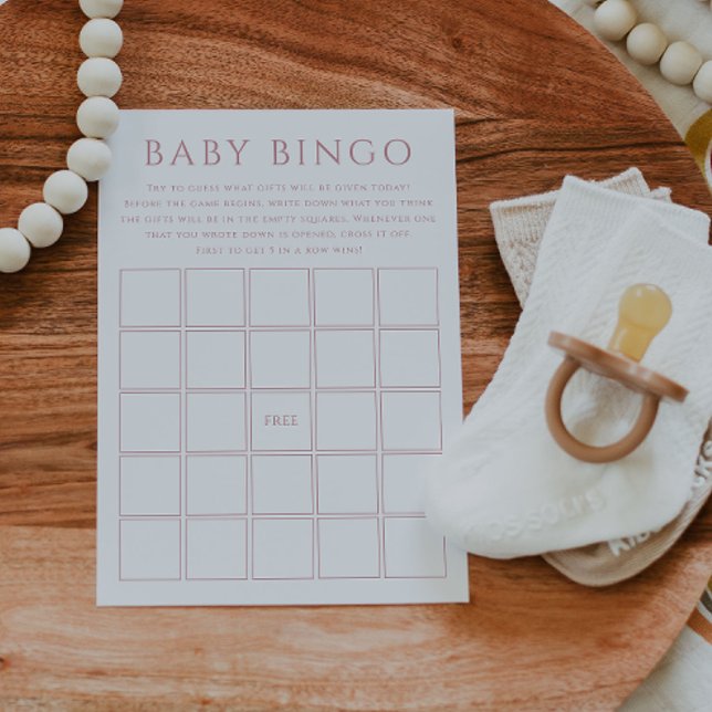 Invitation Baby shower Rose simple Dusty Baby Bingo Card (Créateur téléchargé)