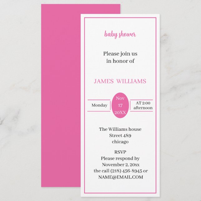 Invitation Baby shower Rose simple personnalisé (Devant / Derrière)
