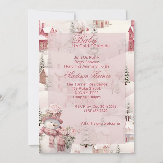 Invitation Baby shower rose - Thème d'hiver (Devant)