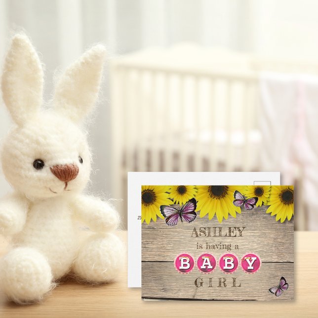 Invitation Baby shower rose Tournesol | Fille (Créateur téléchargé)