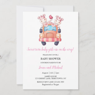 Invitation Baby shower rose Unicorne Twin Girls