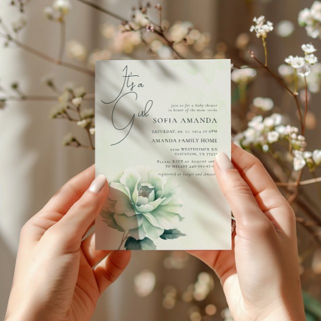 Invitation Baby shower Rose vert aquarelle (Créateur téléchargé)