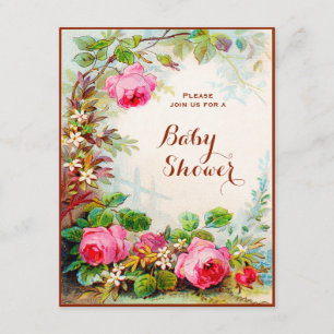 Invitation Baby shower rose victorien de jardin de cottage