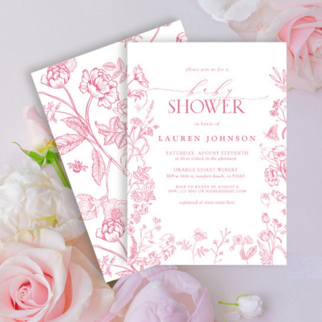 Invitation Baby shower rose victorien floral élégant (Créateur téléchargé)