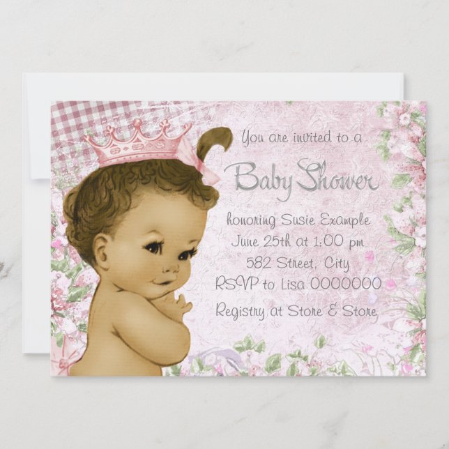 Invitation Baby shower rose Vintage ethnique (Devant)