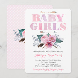Invitation Baby shower rose violet jumeaux pour filles