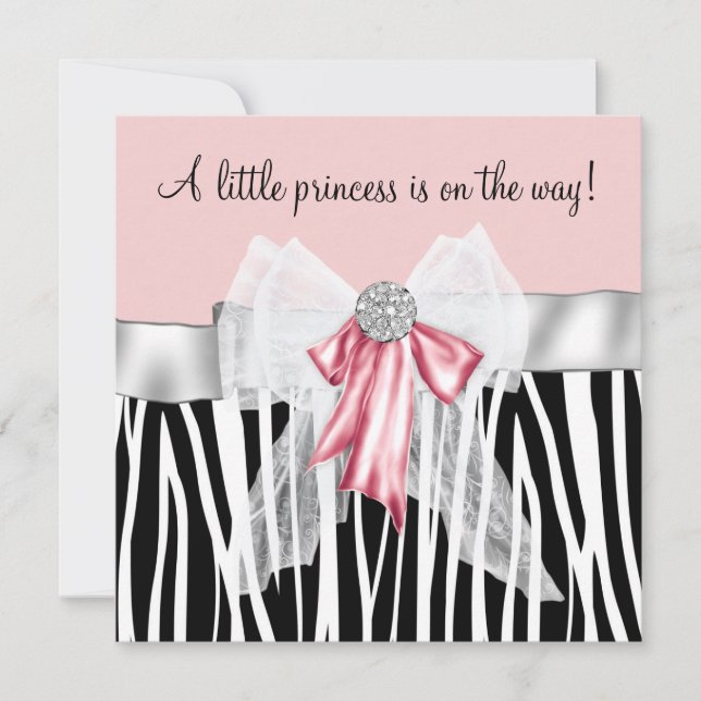Invitation Baby shower rose Zebra rose noir Princesse (Devant)