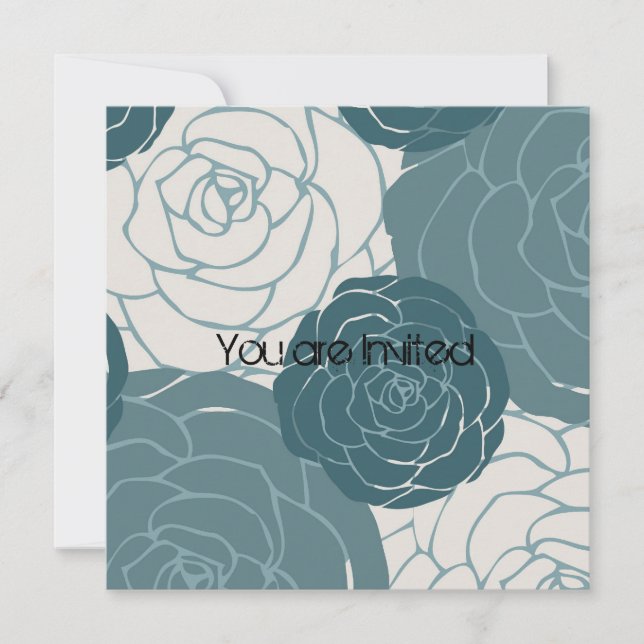 Invitation Baby shower Roses Bleues et Blancs (Devant)