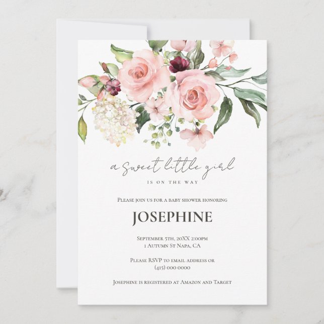 Invitation Baby shower Roses roses (Devant)