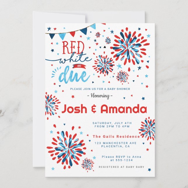 Invitation Baby shower rouge blanc et 4 juillet (Devant)
