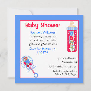 Invitation Baby shower rouge, blanc et bleu