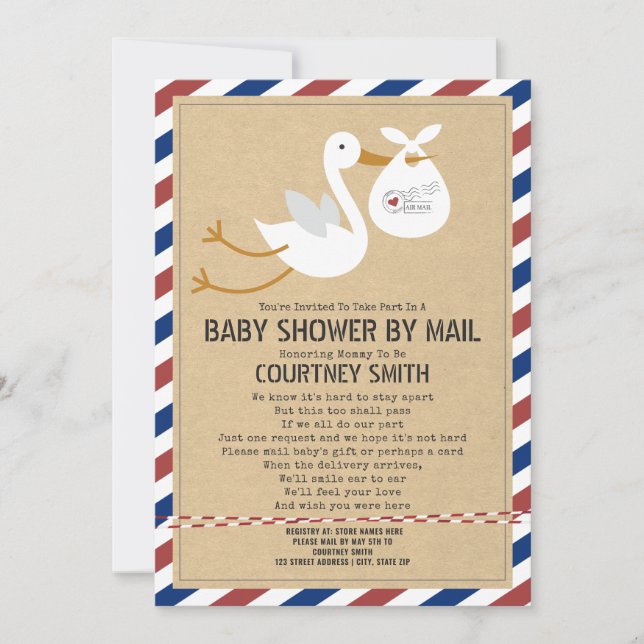 Invitation Baby shower Rouge Bleu Par Courrier (Devant)