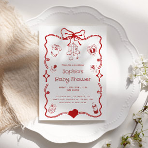 Invitation Baby shower rouge et blanc mignon pour filles ou g