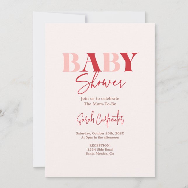 Invitation Baby shower rouge et rose (Devant)