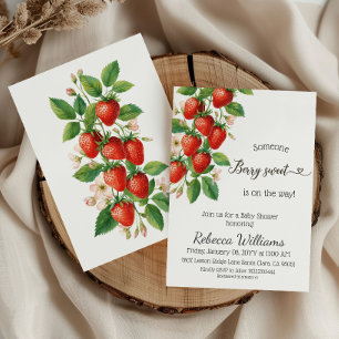 Invitation Baby Shower Rouge Fraise Sucrée Rustique