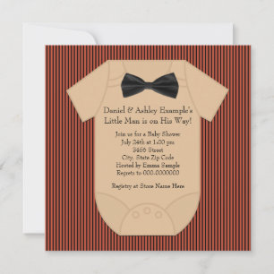 Invitation Baby shower rouge noir et Brown à rayures